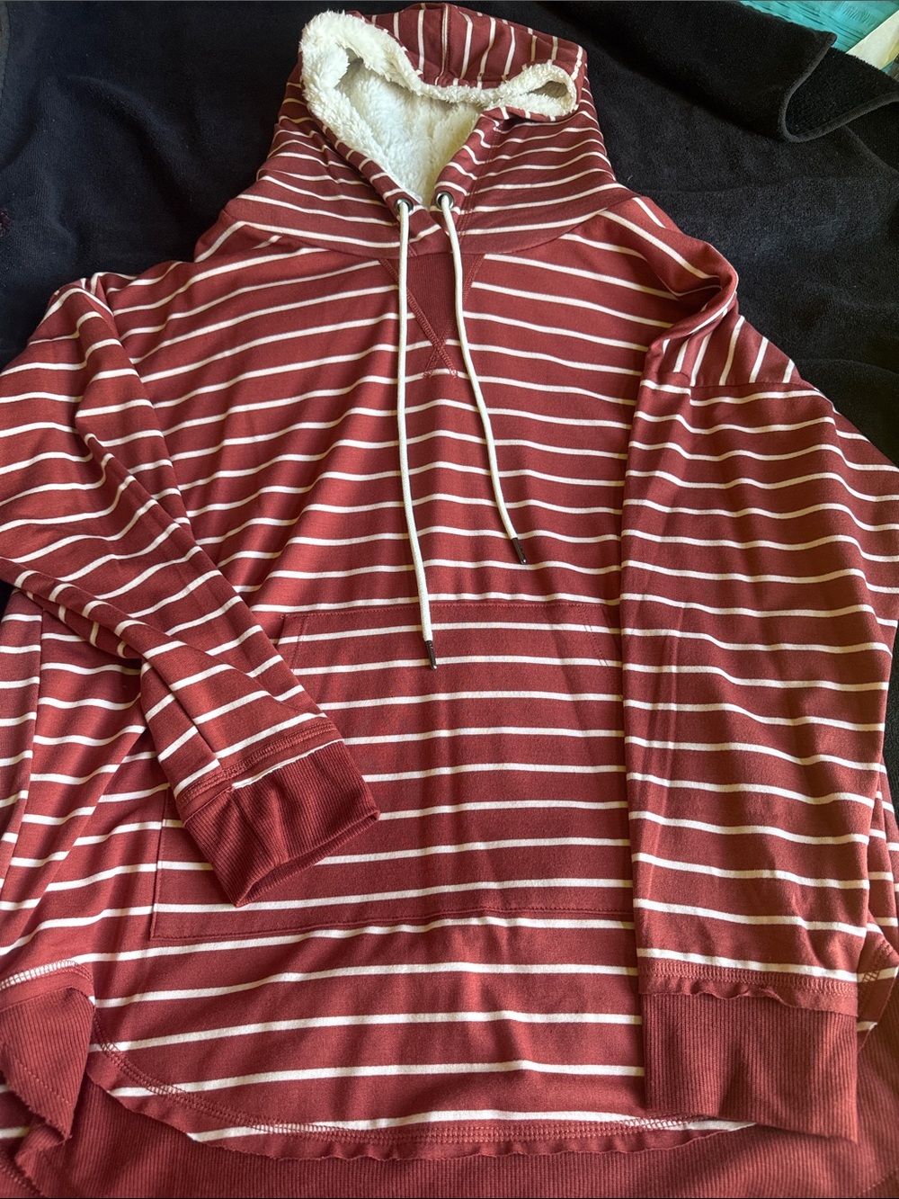 Maurices Rust Red and White Striped Sherpa-Lined Hoodie